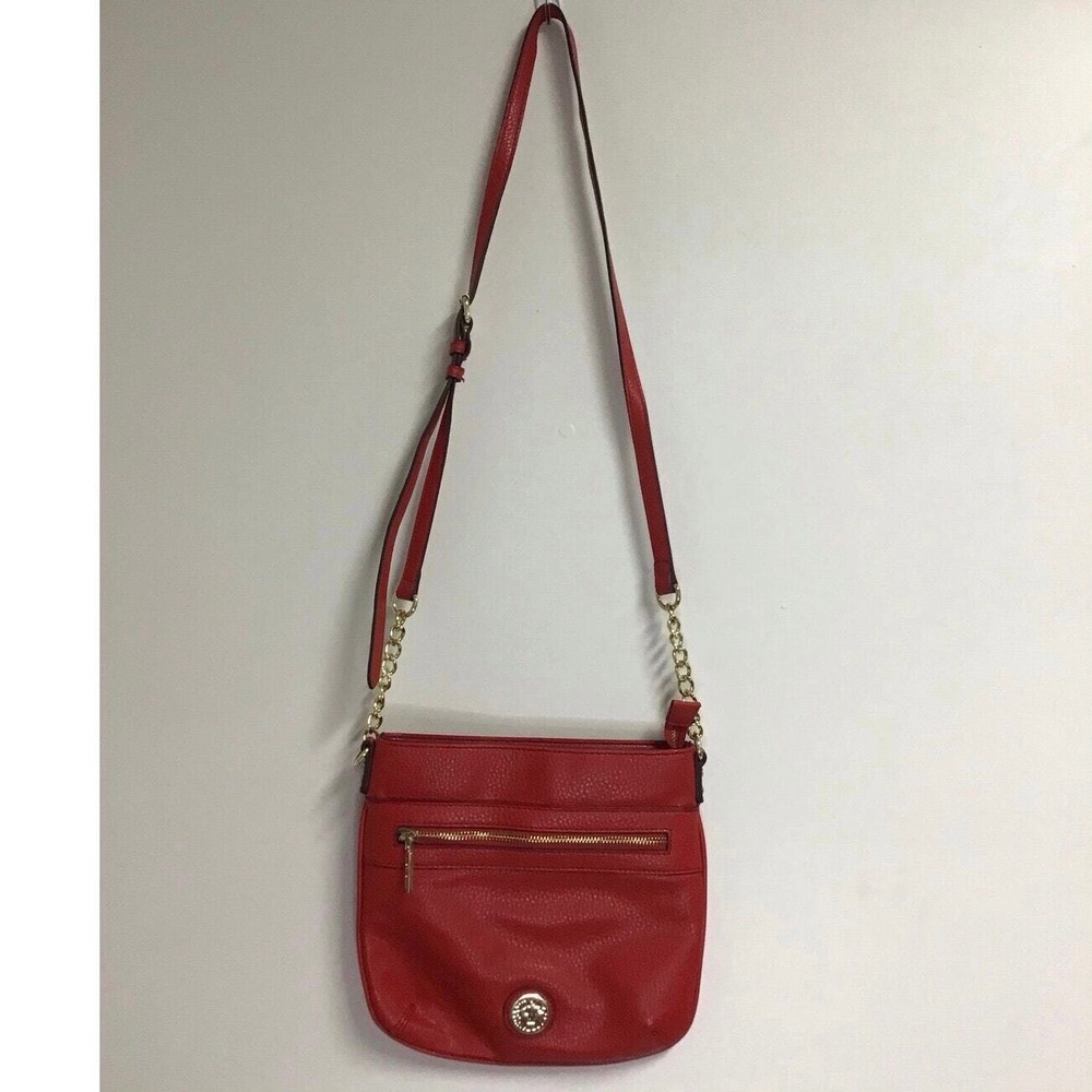 Anne Klein Red Leather Handbag with Polka Dot‎ Interior